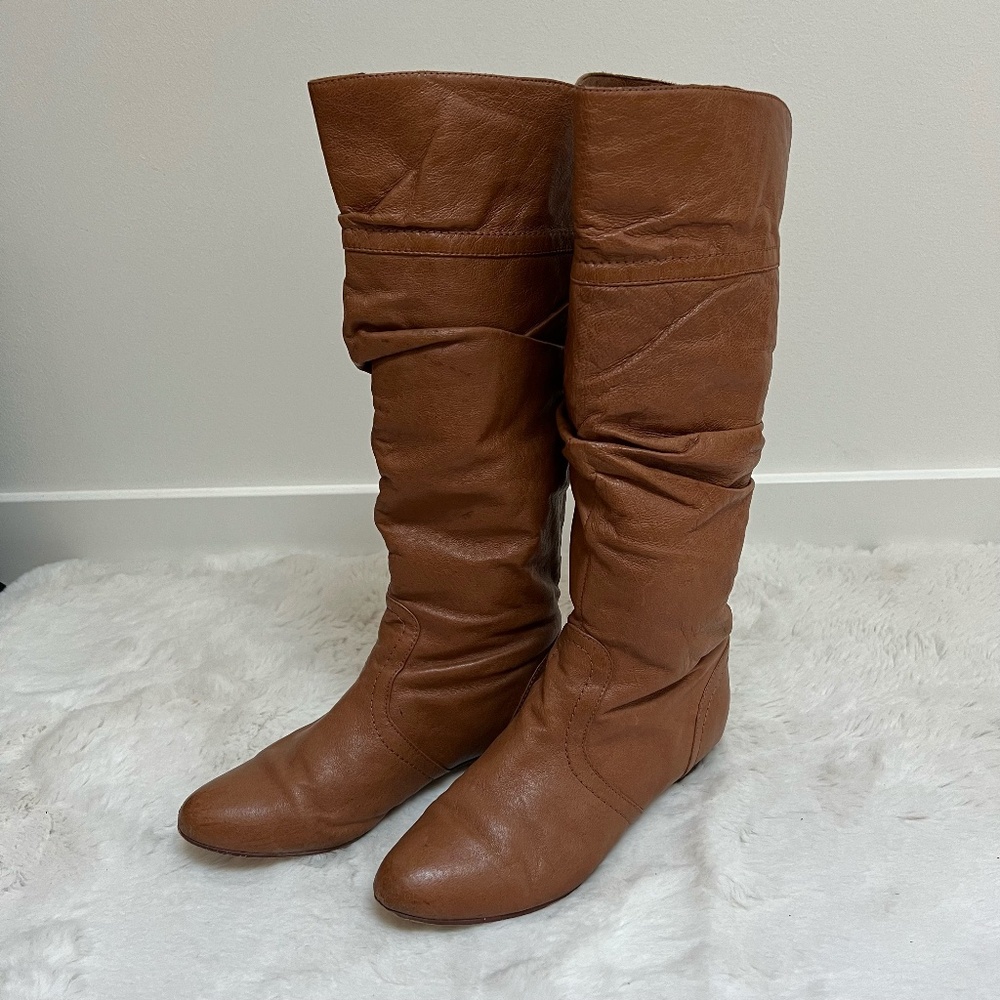 Steve Madden | Cadence Leather Slouchy Knee High Low Heel Cognac Boots Size 6.5